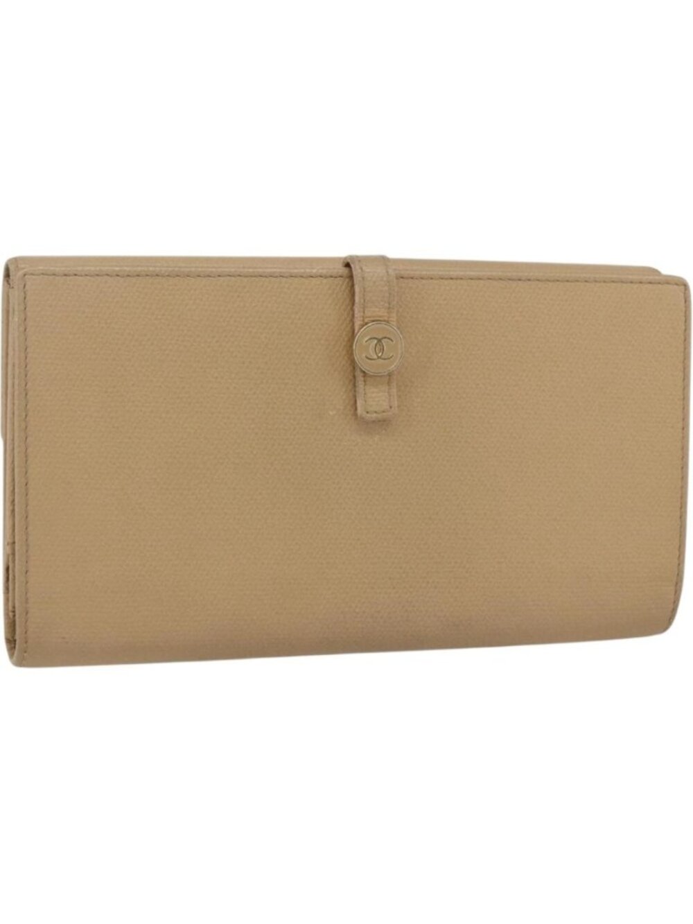 CHANEL COCO Button Long Wallet Leather Beige Gold CC